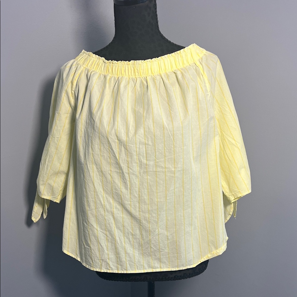 L.O.G.G H&M Yellow on yellow pin striped Off-Shoulder Women's Top size 6